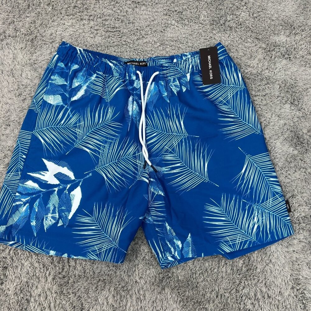 Michael Kors Swim Trunks Mens Medium Blue Shorts 7 inch Inseam Pocket NWT